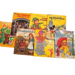 LOT 7 VINTAGE COLORING BOOKS Tom Thumb The Waltons Disney World Rumpelstiltskin